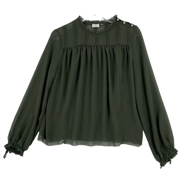 Wilfred Blouse Top Size XS Dark Green Semi Sheer Lined Ruffle Neck Wrist Ties - Picture 1 of 13